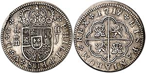 1719. Felipe V. Segovia. J. 2 reales. (Cal. ... 