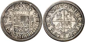 1725. Felipe V. Segovia. F. 2 reales. (Cal. ... 