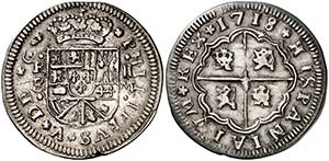 1718. Felipe V. Sevilla. M. 2 reales. (Cal. ... 