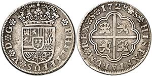 1729. Felipe V. Sevilla. 2 reales. (Cal. ... 