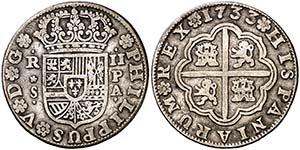 1733. Felipe V. Sevilla. PA. 2 reales. (Cal. ... 