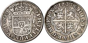 1735. Felipe V. Sevilla. PA. 2 reales. (Cal. ... 