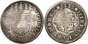 1735. Felipe V. Sevilla. J. 2 reales. ... 
