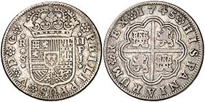 1745. Felipe V. Sevilla. PJ. 2 reales. (Cal. ... 