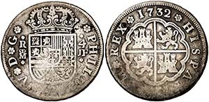 1732. Felipe V. Madrid. JF. 4 reales. (Cal. ... 