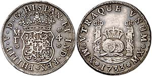 1733. Felipe V. M‚xico. MF. 4 reales. ... 