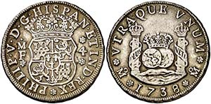1738. Felipe V. M‚xico. MF. 4 reales. ... 