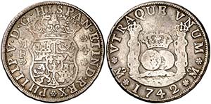 1742. Felipe V. M‚xico. MF. 4 reales. ... 