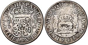 1743. Felipe V. M‚xico. MF. 4 reales. ... 