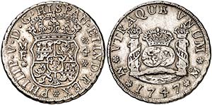 1747. Felipe V. M‚xico. MF. 4 reales. ... 