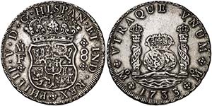 1733. Felipe V. M‚xico. MF. 8 reales. ... 