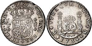 1734. Felipe V. M‚xico. MF. 8 reales. ... 