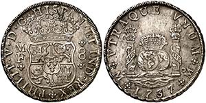 1737. Felipe V. M‚xico. MF. 8 reales. ... 