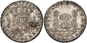 1738. Felipe V. M‚xico. MF. 8 reales. ... 