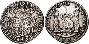 1739. Felipe V. M‚xico. MF. 8 reales. ... 