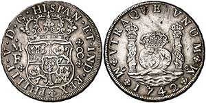 1742. Felipe V. M‚xico. MF. 8 reales. ... 