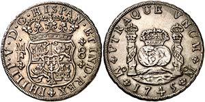 1745. Felipe V. M‚xico. MF. 8 reales. ... 