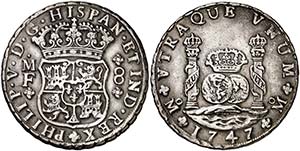 1747. Felipe V. M‚xico. MF. 8 reales. ... 