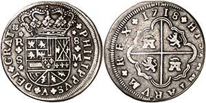 1718. Felipe V. Sevilla. M. 8 reales. (Cal. ... 