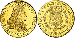 1734. Felipe V. Sevilla. PA. 8 escudos. ... 