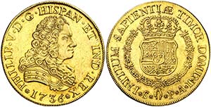 1736. Felipe V. Sevilla. PA. 8 escudos. ... 