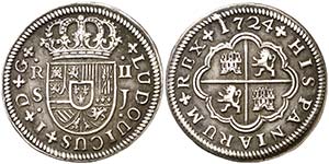 1724. Luis I. Sevilla. J. 2 reales. (Cal. ... 