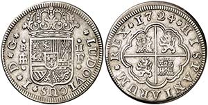 1724. Luis I. Segovia. F. 2 reales. (Cal. ... 