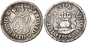1754. Fernando VI. Lima. JD. 1/2 real. (Cal. ... 