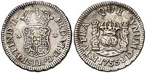 1755. Fernando VI. Lima. JD. 1/2 real. (Cal. ... 