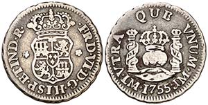 1755. Fernando VI. Lima. JM. 1/2 real. (Cal. ... 