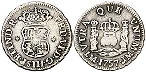 1757. Fernando VI. Lima. JM. 1/2 real. (Cal. ... 