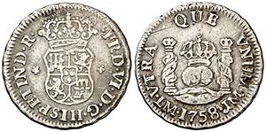 1758. Fernando VI. Lima. JM. 1/2 real. (Cal. ... 