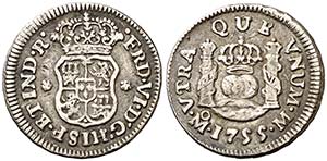 1755. Fernando VI. M‚xico. M. 1/2 real. ... 