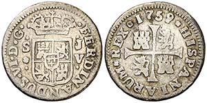 1759. Fernando VI. Sevilla. JV/PJ. 1/2 real. ... 