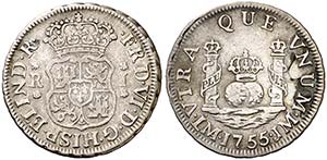 1755. Fernando VI. Lima. JM. 1 real. (Cal. ... 
