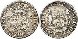 1755. Fernando VI. Lima. JD. 2 reales. (Cal. ... 