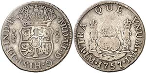 1757. Fernando VI. Lima. JM. 2 reales. (Cal. ... 