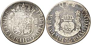 1758. Fernando VI. Lima. JM. 2 reales. (Cal. ... 