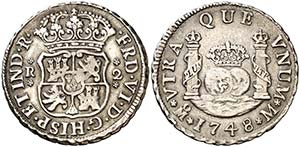 1748. Fernando VI. M‚xico. M. 2 reales. ... 