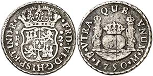 1750. Fernando VI. M‚xico. M. 2 reales. ... 