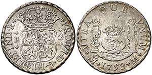 1759. Fernando VI. M‚xico. M. 2 reales. ... 