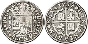 1759. Fernando VI. Sevilla. JV. 2 reales. ... 
