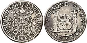 1756. Fernando VI. M‚xico. MM. 4 reales. ... 