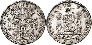 1752. Fernando VI. Lima. J. 8 reales. (Cal. ... 