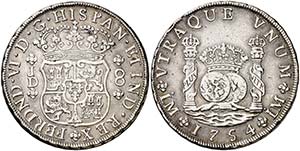 1754. Fernando VI. Lima. JD. 8 reales. (Cal. ... 