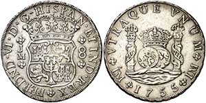 1755. Fernando VI. Lima. JM. 8 reales. (Cal. ... 