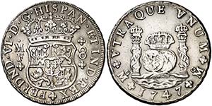 1747. Fernando VI. M‚xico. MF. 8 reales. ... 