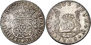 1748. Fernando VI. M‚xico. MF. 8 reales. ... 
