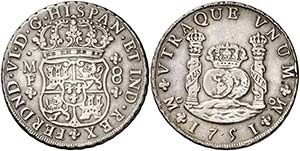 1751. Fernando VI. M‚xico. MF. 8 reales. ... 