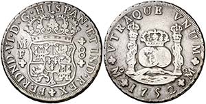 1752. Fernando VI. M‚xico. MF. 8 reales. ... 